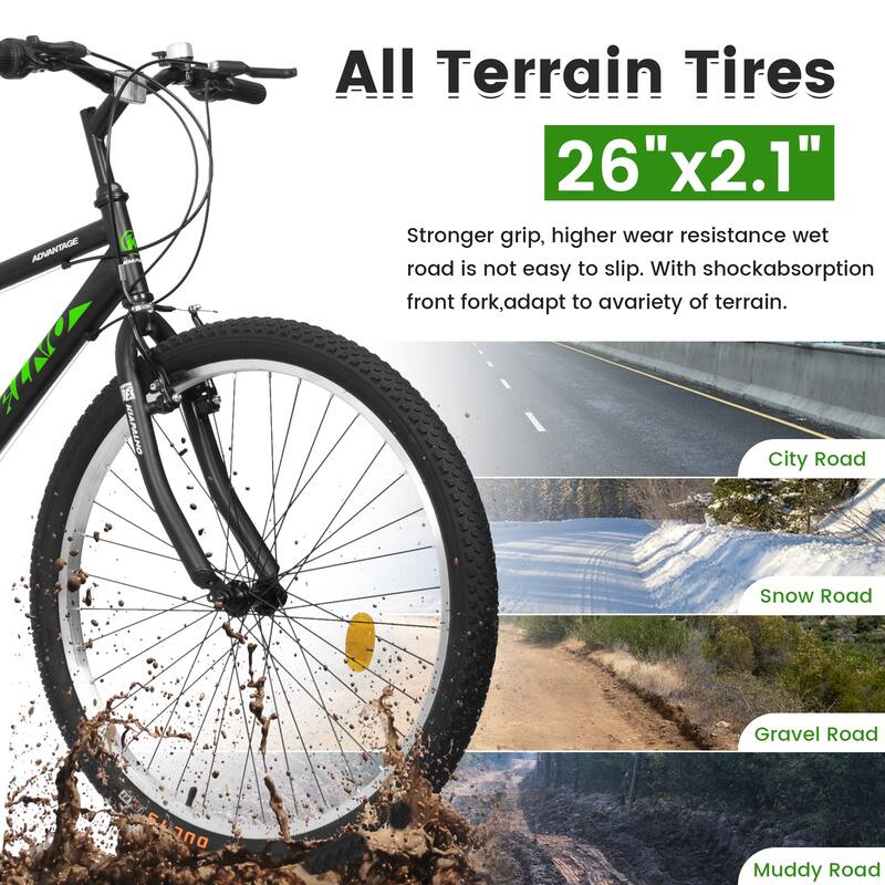 26 Inch Carbon Steel Frame, Mountain Cycling Bike with 21-Speed and Dual V-Brake for Adult and Teens
