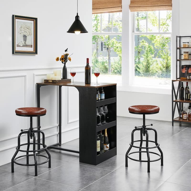 Yaheetech Faux Leather Industrial Swivel Bar Stool with Adjustable Height Round Metal Stool