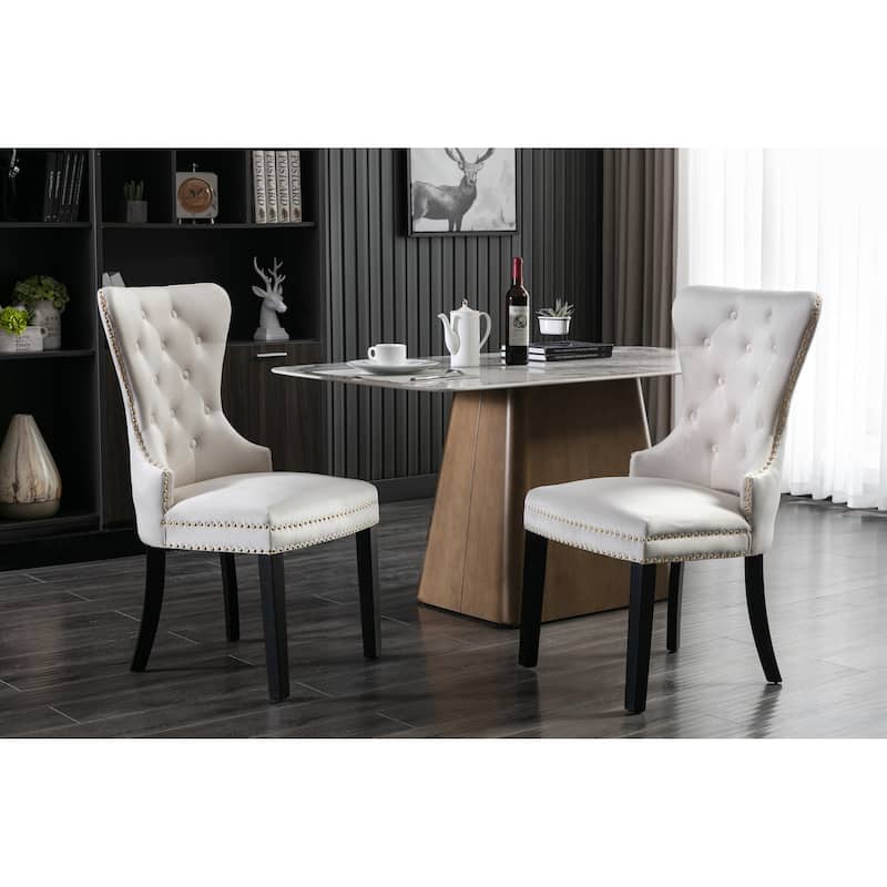 Porthos Home Caja Tufted Velvet Dining Chairs with Rubberwood Legs, Set of 2
