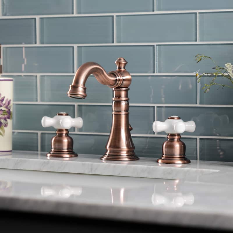 Kingston Brass American Classic Two-Handle 3-Hole Deck Mount Widespread Bathroom Faucet with Pop-Up Drain