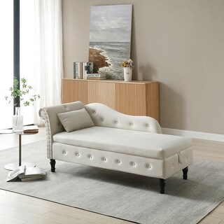 Velvet Storage Chaise Lounge with Pillow & Nailhead Trimmed - Bed Bath ...
