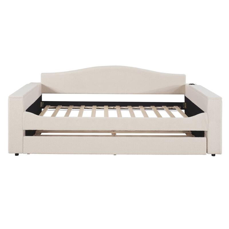 Twin Size Upholstered Daybed with Storage Armrests