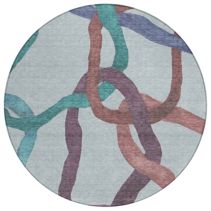 Machine Washable Indoor/ Outdoor Abstract Links Chantille Rug