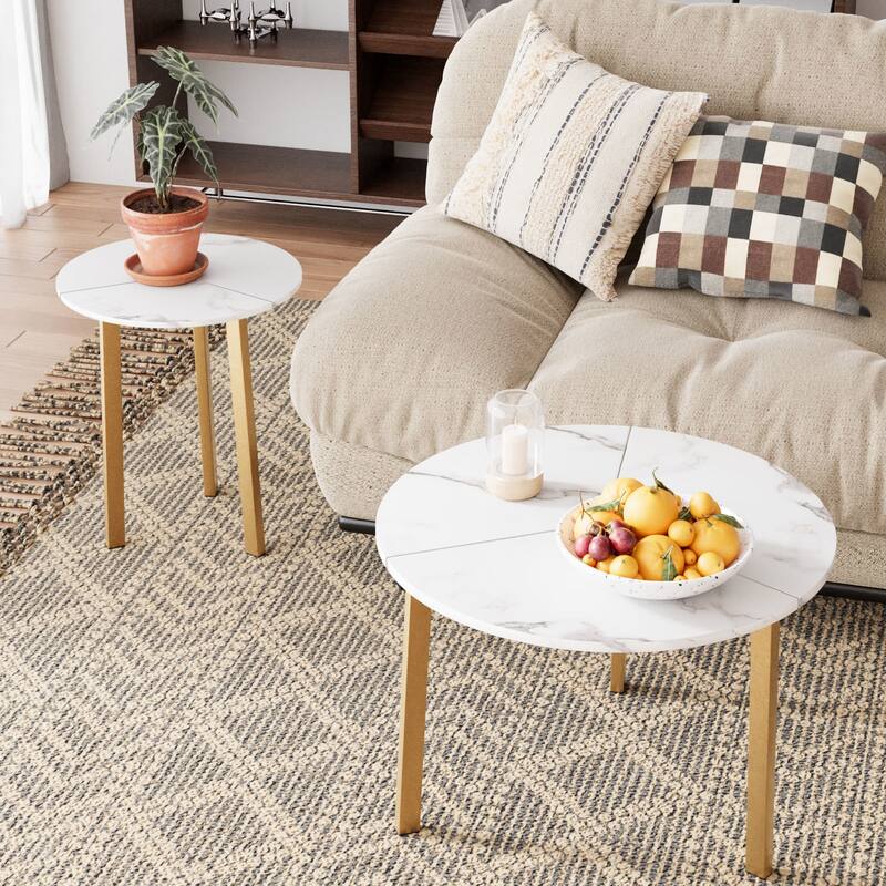 SUNBURY Nesting Round Coffee Table Set of 2 - Marble Color