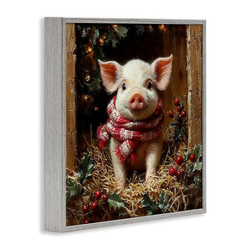 Stupell Pig with Holiday Garlands Framed Giclee Art Design By Riley B