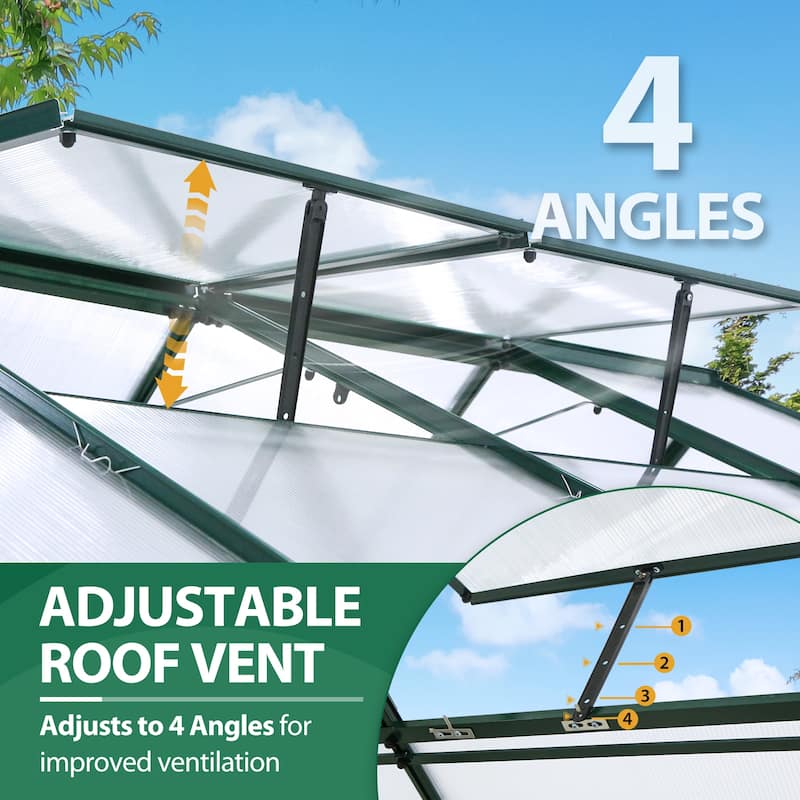 EAGLE PEAK 6x8x7 PC Walk-in Hobby Greenhouse with Adjustable Roof Vent and Rain Gutter,Dark green