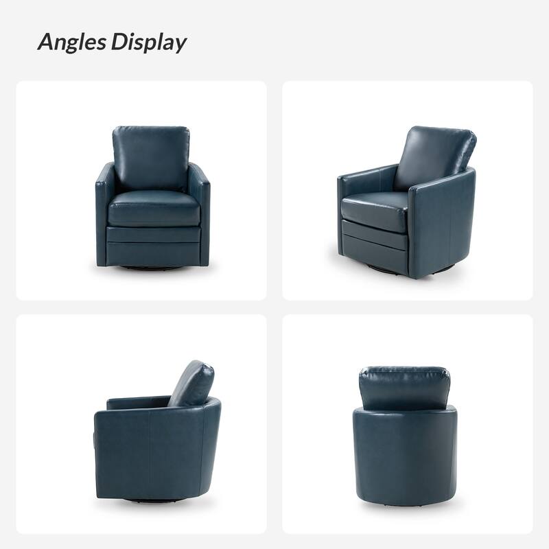 Terrance Transitional Swivel Faux Leather Barrel Accent Chair with Metal Base