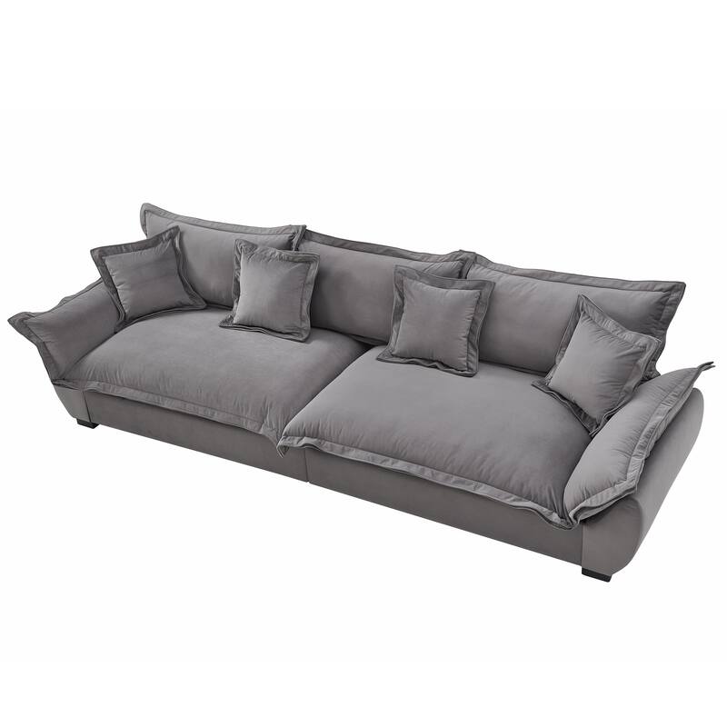 Modular Spacious Deep Seating Velvet Sofa with Storage, Removable Cushion Covers, Pillow Top Arms, Solid Wood Frame and Pillows