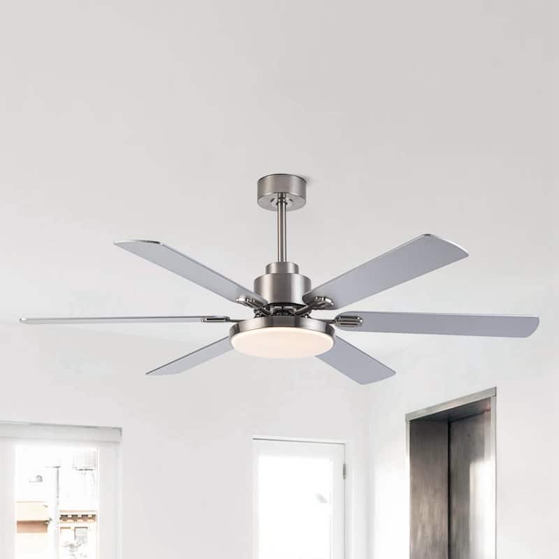 60-inch Modern Brushed Nickel 6-Blade LED Ceiling Fan with Light and Remote