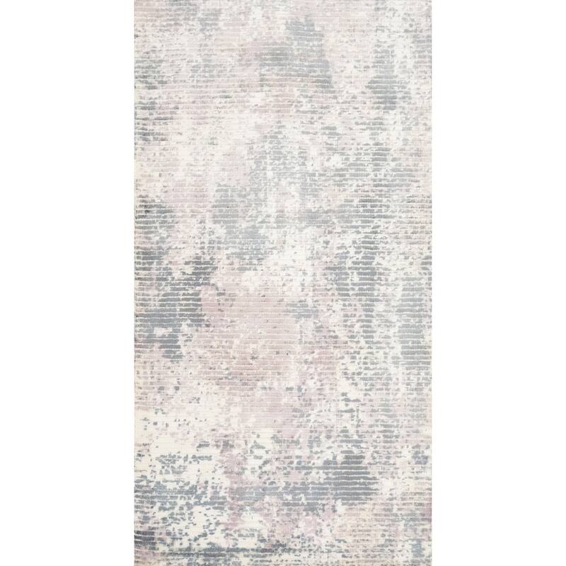 Hand Knotted Oriental Viscose Silk Carpet Modern Abstract Greys & Charcoal Abstract Area Rug - 4' 0'' X 2' 0''
