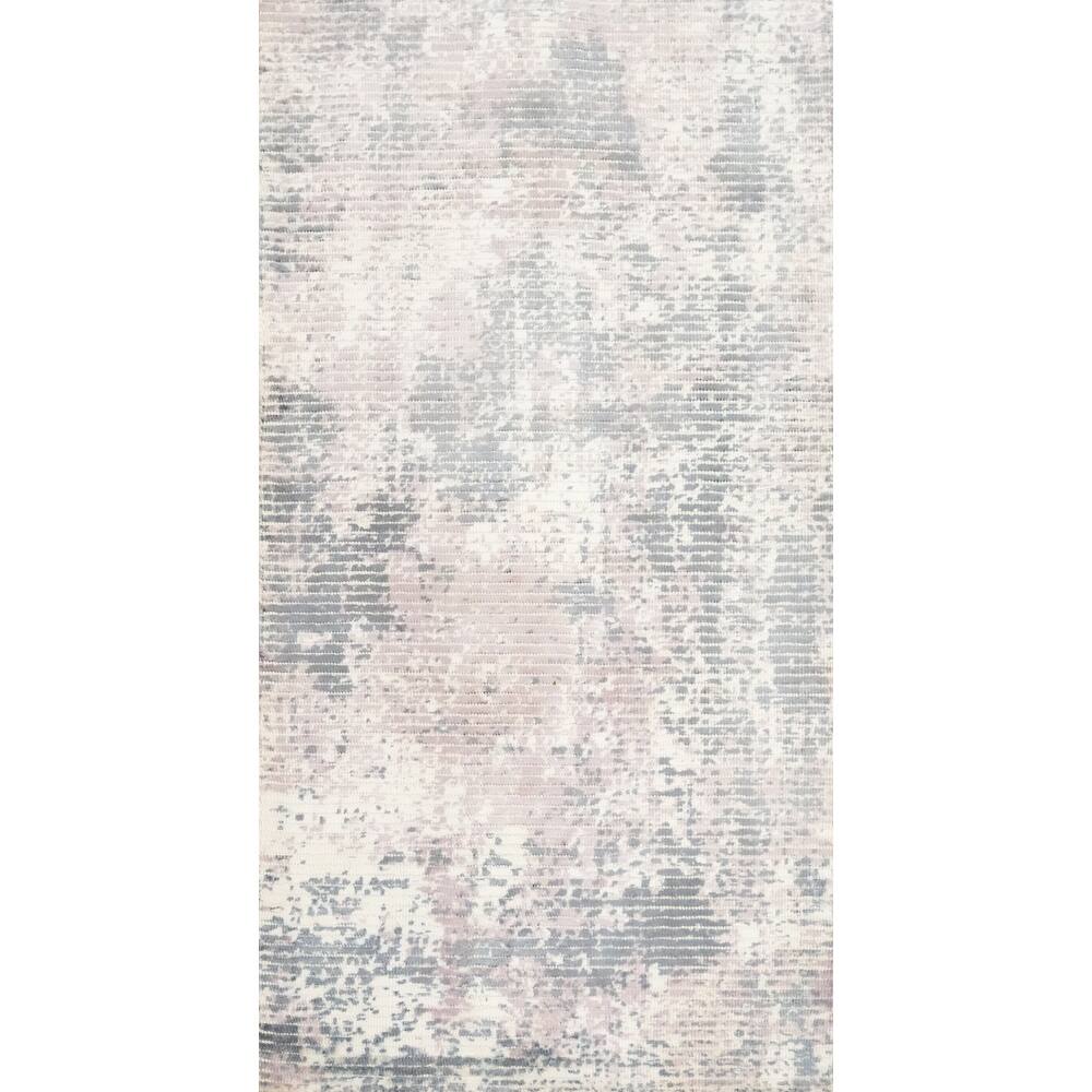 Hand Knotted Oriental Viscose Silk Carpet Modern Abstract Greys & Charcoal Abstract Area Rug - 4' 0'' X 2' 0''