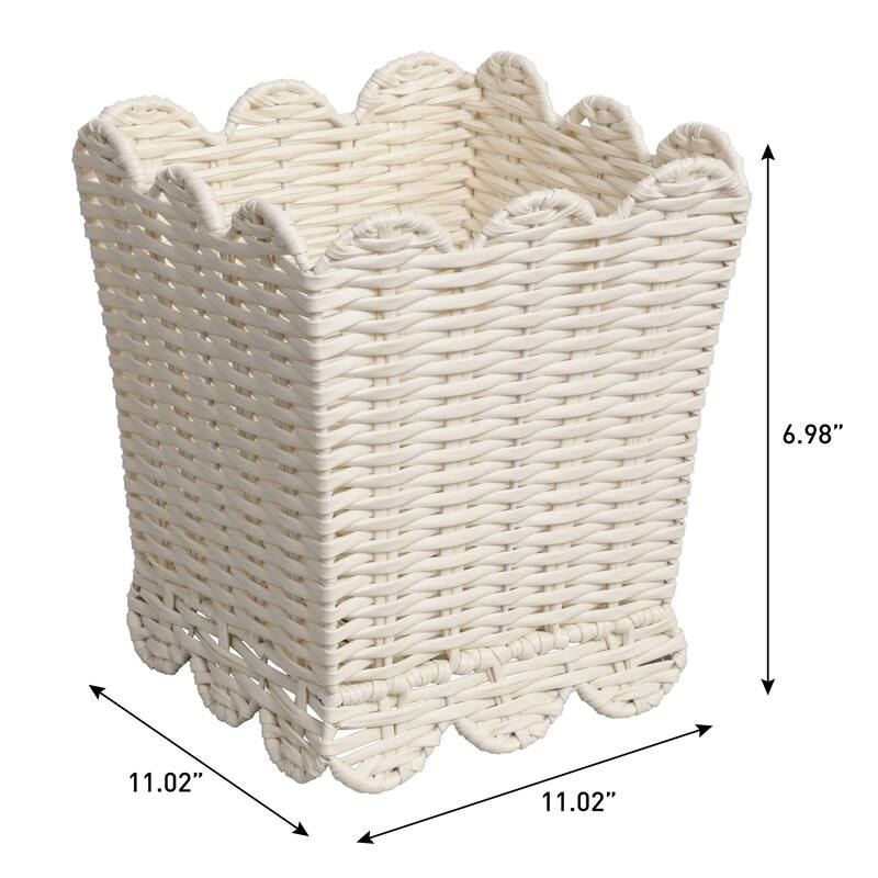 Silas Farmhouse Resin 3.3-Gallon Tapered Square Wicker Watebasket with Scalloped Edge (Set of 2)