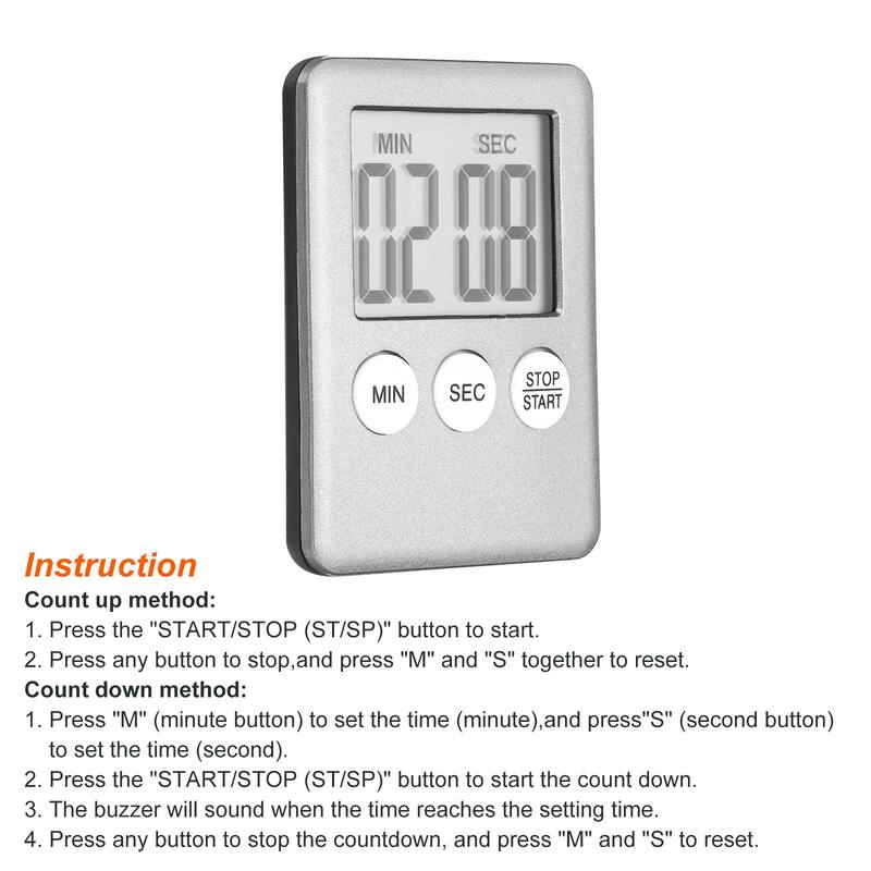 Digital Timer,Small Count Down/UP Clock with Magnetic,Kitchen Timer Silver Tone - Silver Tone