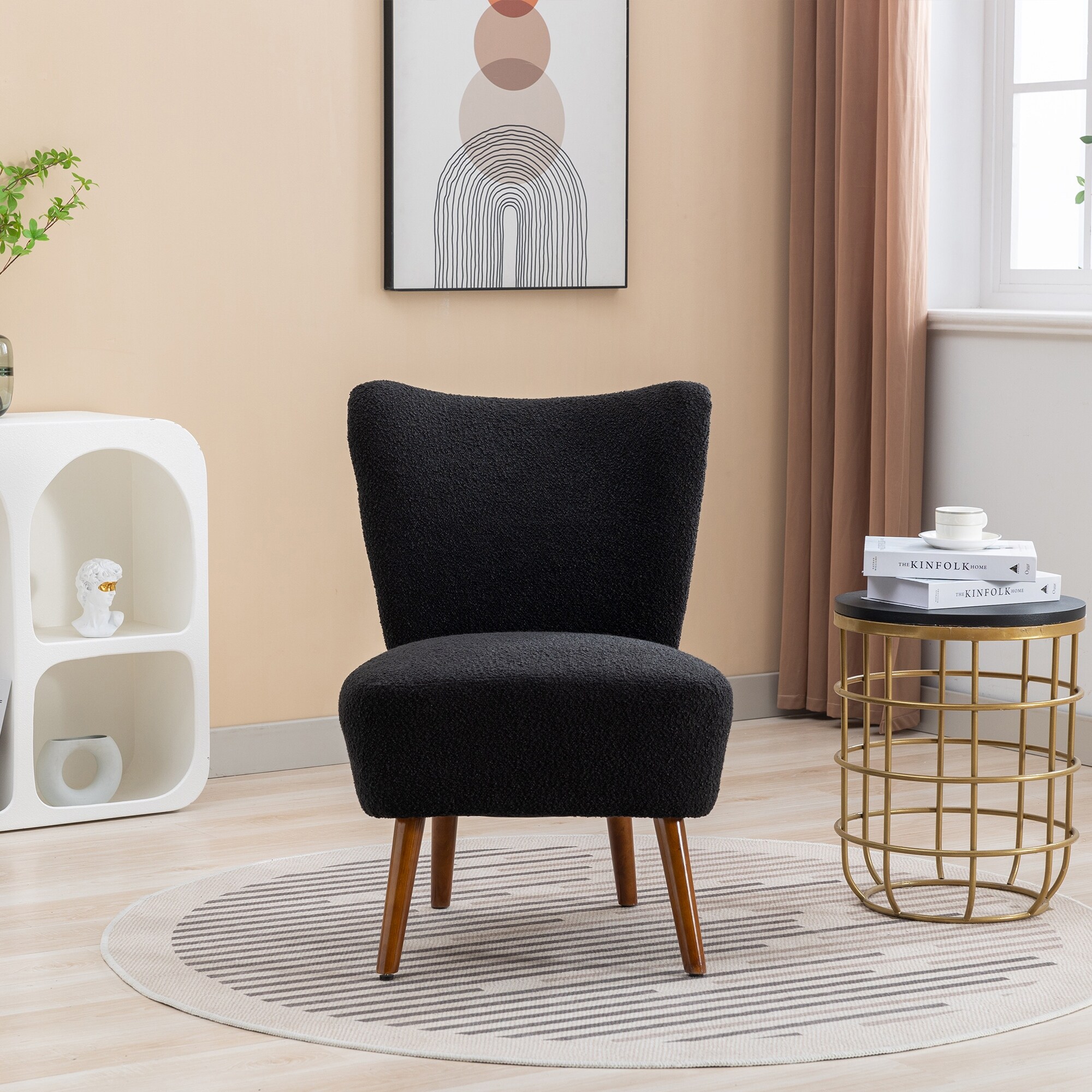 22.50''W Boucle Upholstered Accent Chair,Cozy Curved Wingback