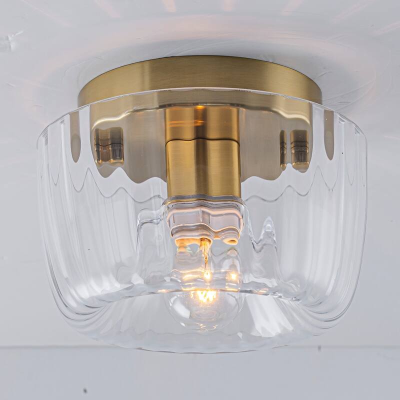 1-Light 6.3" Modern Glam Dome Clear Striped Glass Shade Wall Sconce for Hallways, Porch, Bedroom