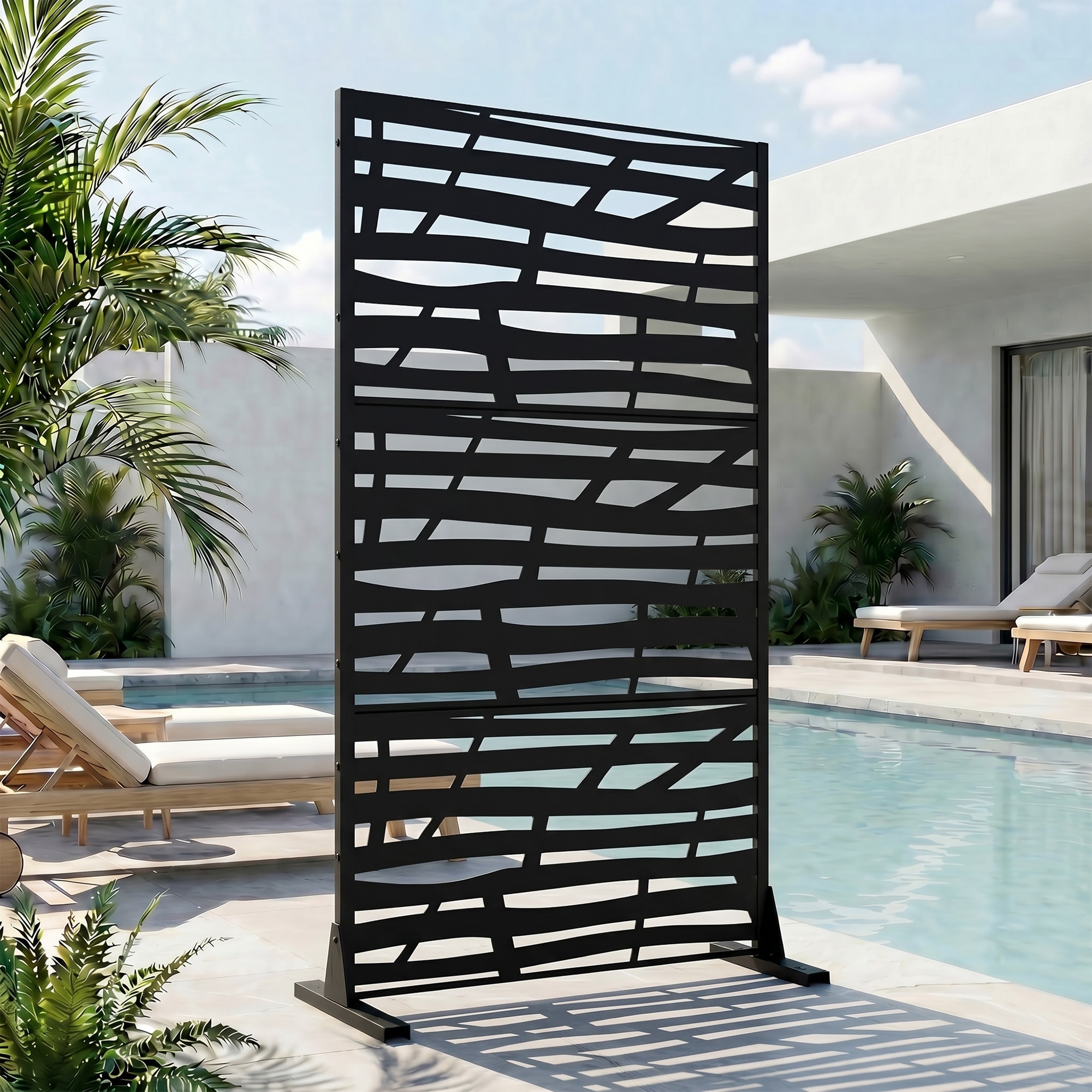 Metal Privacy Screen Freestanding Outdoor Divider Rust-Proof Galvanized Steel Decorative Fence Panel