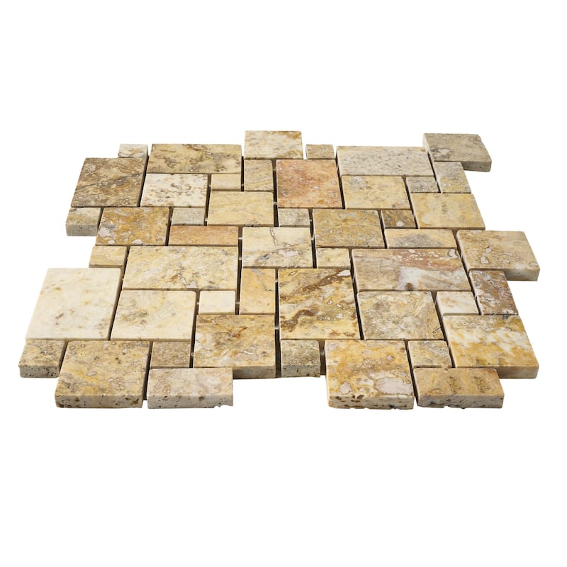Rustic Desert Travertine Mini Versailles Tumbled Mosaic Tile