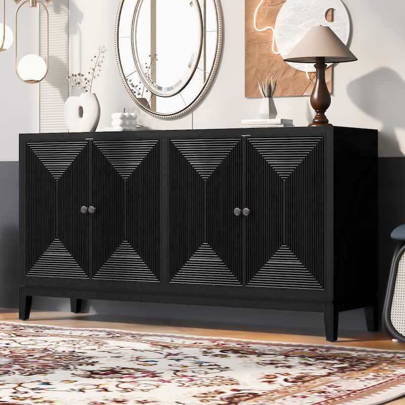 Storage Cabinet Sideboard Buffet with Vertical Line Design,Suitable for Study,Entrance and Living Room - Black