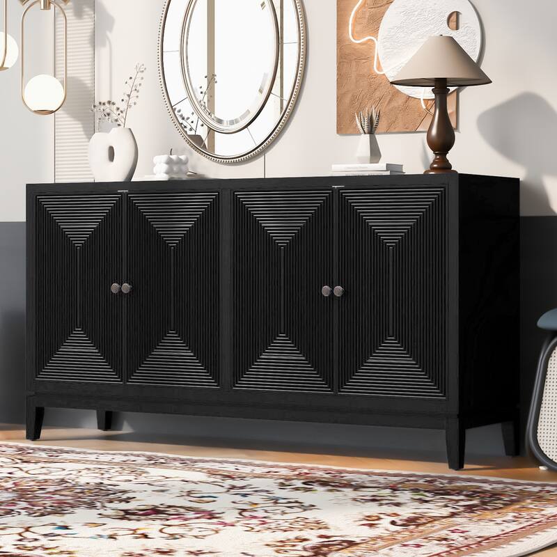 Vertical Line Design Storage Cabinet Sideboard with Adjustable Shelves, Buffet Cabinet Entrance Cabinet TV Console Table - Black