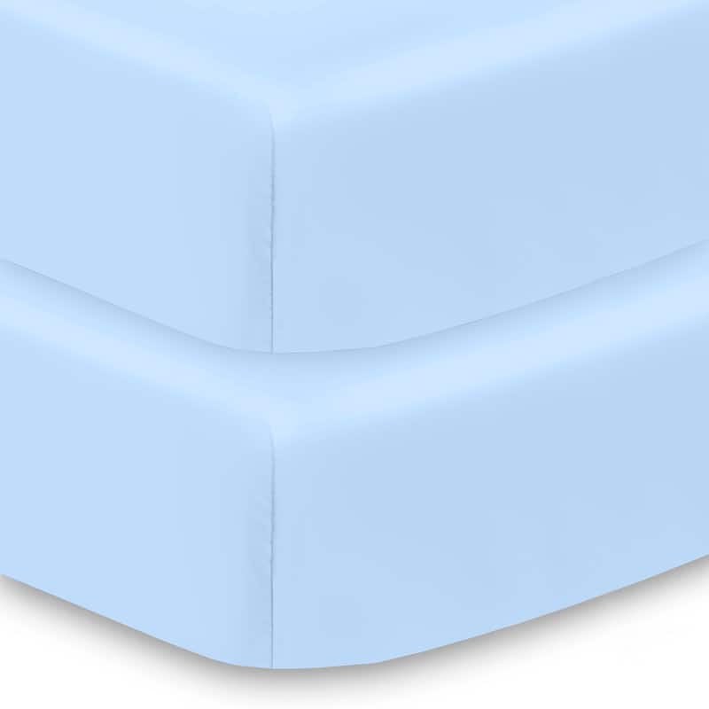 BreathableBaby All-in-One Fitted Sheet & Waterproof Cover for 52" x 28" Crib Mattress (2-Pack) - Light Blue