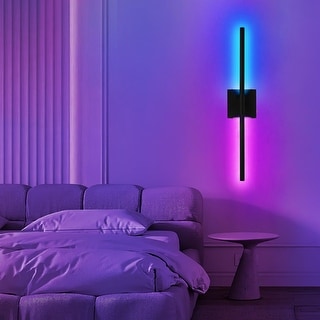 28 in. 1-Light LED Wall Sconces with Remote, Dimmable Wireless Wall ...