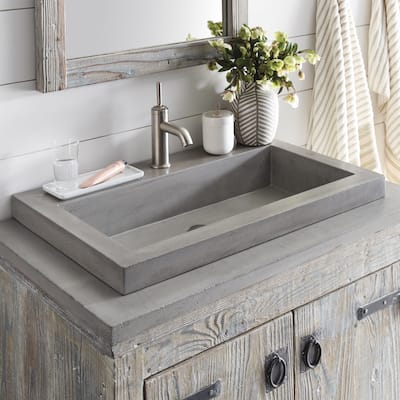 30" NativeStone Trough Drop-in Rectangular Bathroom Sink