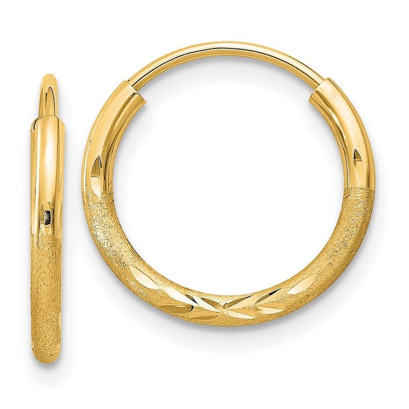 Curata 14k Yellow Gold Tube 1.5x12mm Satin Diamond Cut Endless Hoop Earrings