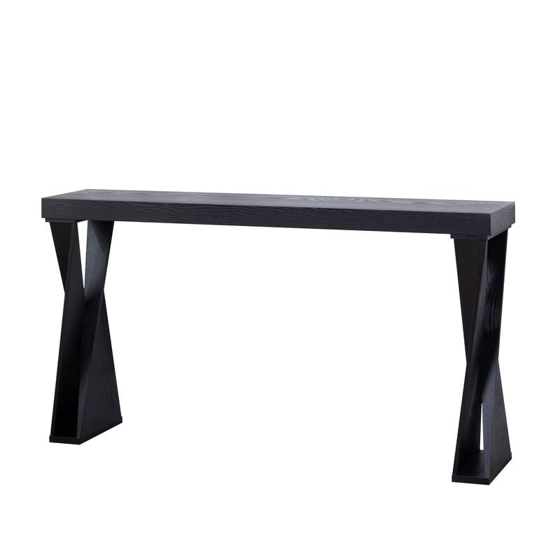 Roomfitters 58 Inch Modern Black Console Table with Crossed Legs, Narrow Entryway Design