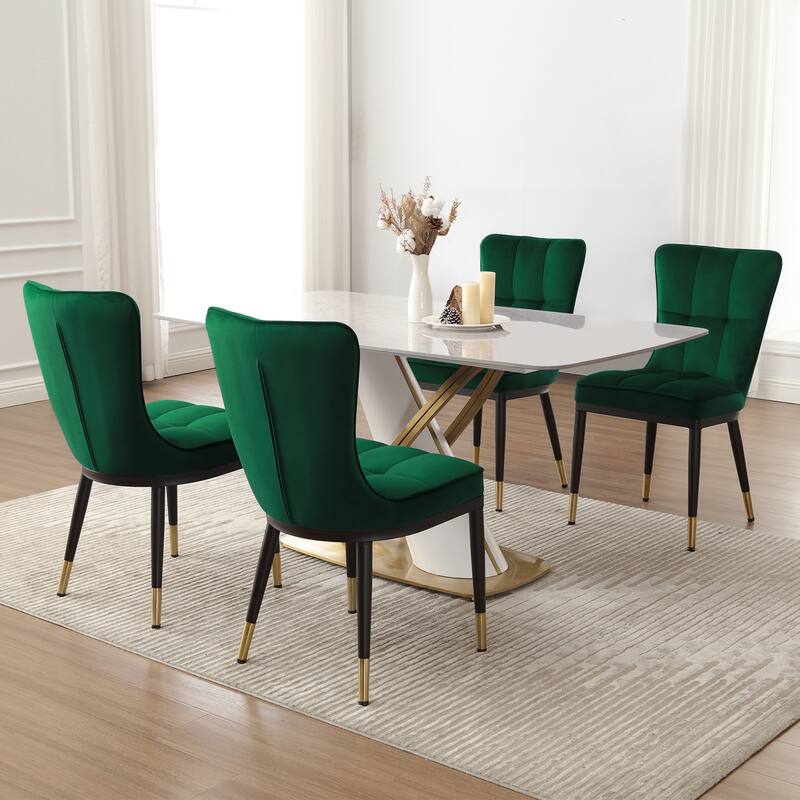 Modern Velvet Upholstered Dining Chairs, Set of 2/4 - 35.8"H x 18.9"W x 23.2"D - Set of 4 - Dark Green
