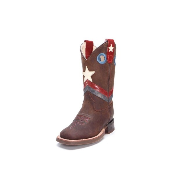 Old West Cowboy Boots Boys Chevron Details Leather Brown. Opens flyout.