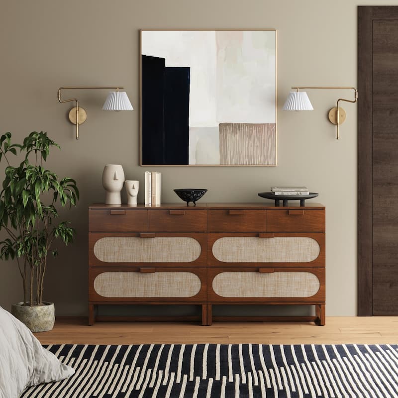 Paxton Mid-Century Modern 3-Drawer Dresser with Solid Wood Frame and Rattan Accent - Set of 2 - 3-drawer
