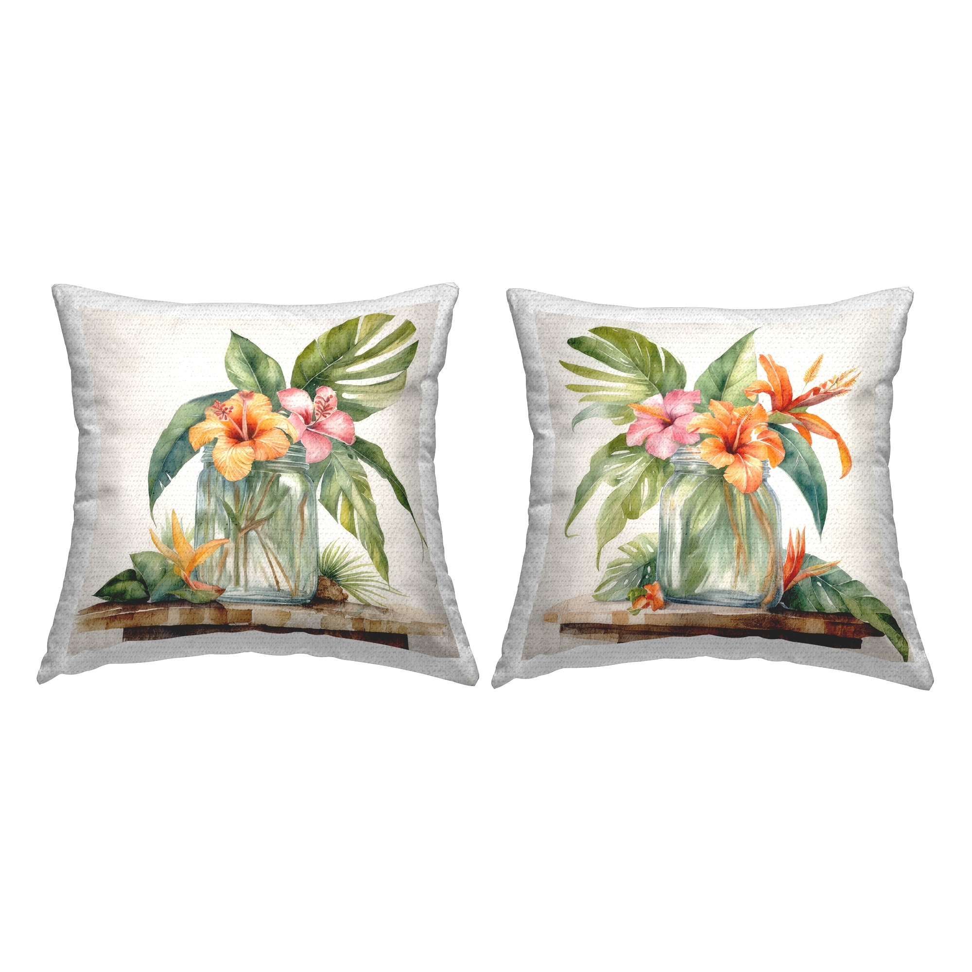 Stupell Hibiscus Flower Vase Printed Outdoor Throw Pillow Design by Kim Allen (Set of 2)