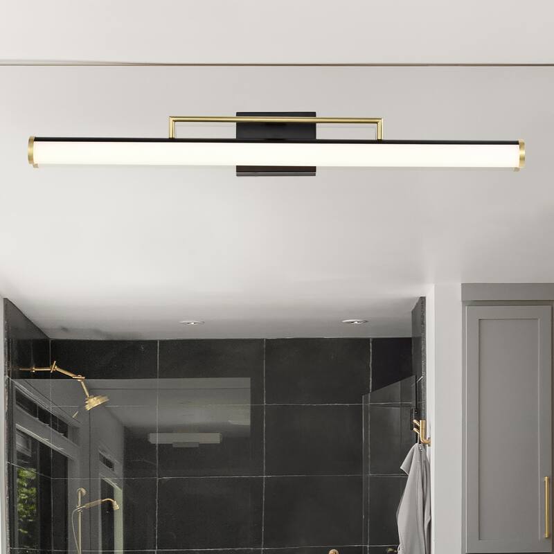 Solano Large Vanity - LED - Black and Brushed Brass Finish - White Acrylic Lens
