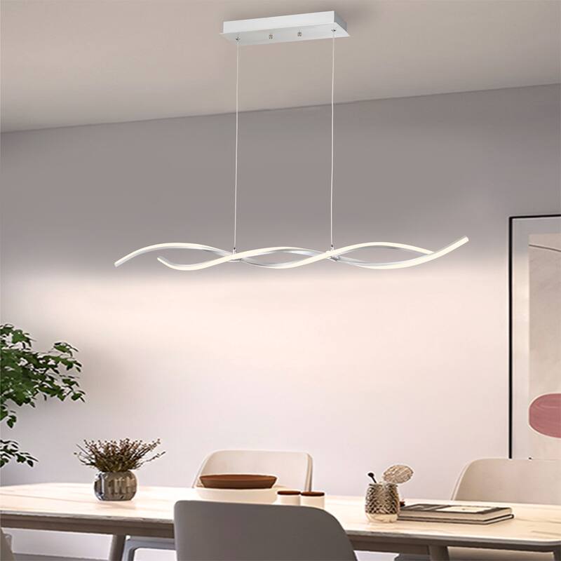 C Cattleya 2-Light Silver Wave Spiral LED Chandelier Island Pendant Light