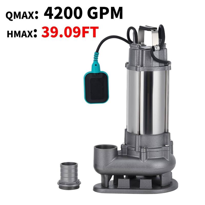 70.4GPH/ 4200GPM Heavy Duty Cast Iron Submersible Sewage & Effluent Pump, Max Head 36.09ft - N/A - Silver