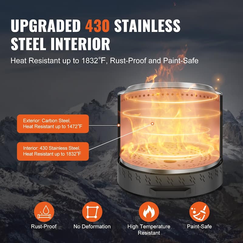 Smokeless Fire Pit Outdoor Wood Burning Stainless Steel Stove - Φ15.8 x 15.4 inch