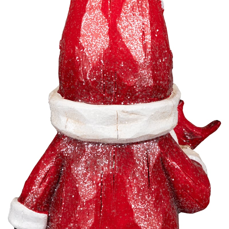 Gnome in Lighted Hat Holding Cardinal Christmas Decoration - 20" - LED Warm White Lights