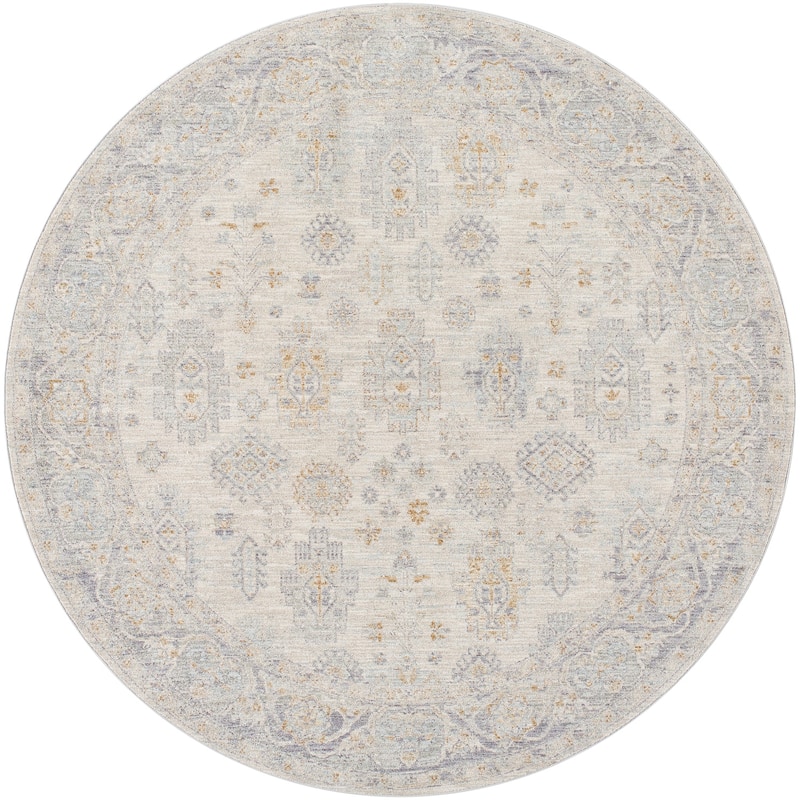 Livabliss Traditional Avant Garde Medallion Area Rug - 6'7" x 6'7" Round - Cream/Grey