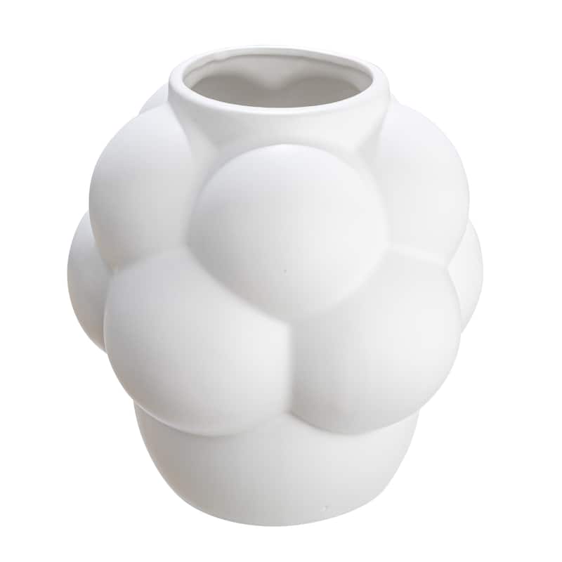 Stoneware Vase with Raised Dots and Matte Finish - 8.1"L x 8.1"W x 8.3"H - White