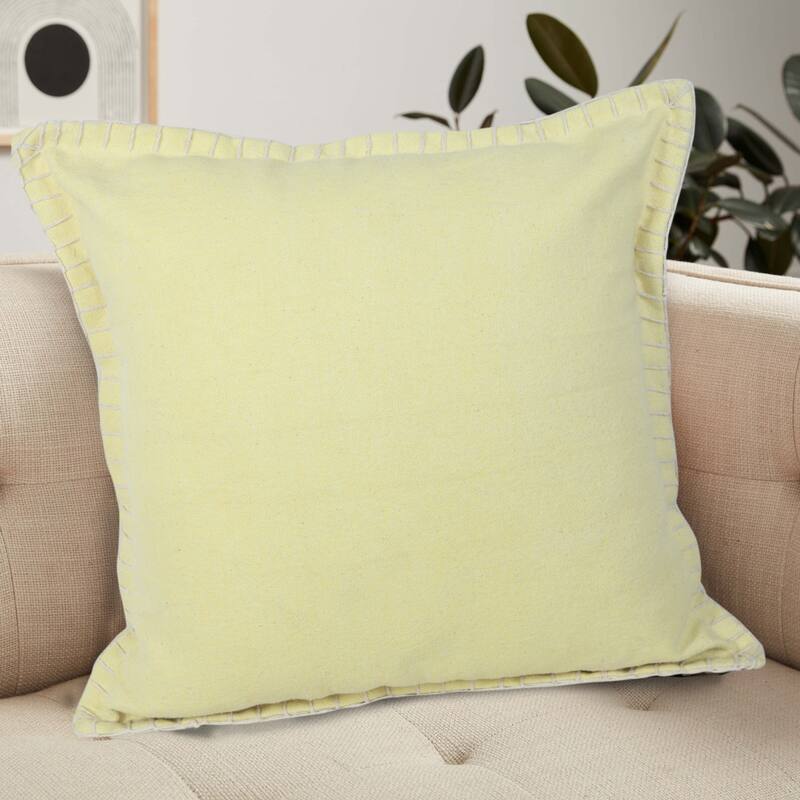 Handwoven Flanged Border Square Throw Pillow - 18" - Pale Yellow
