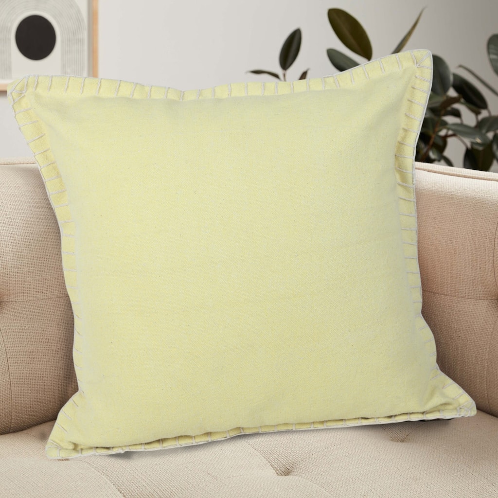 Handwoven Flanged Border Square Throw Pillow - 18" - Pale Yellow