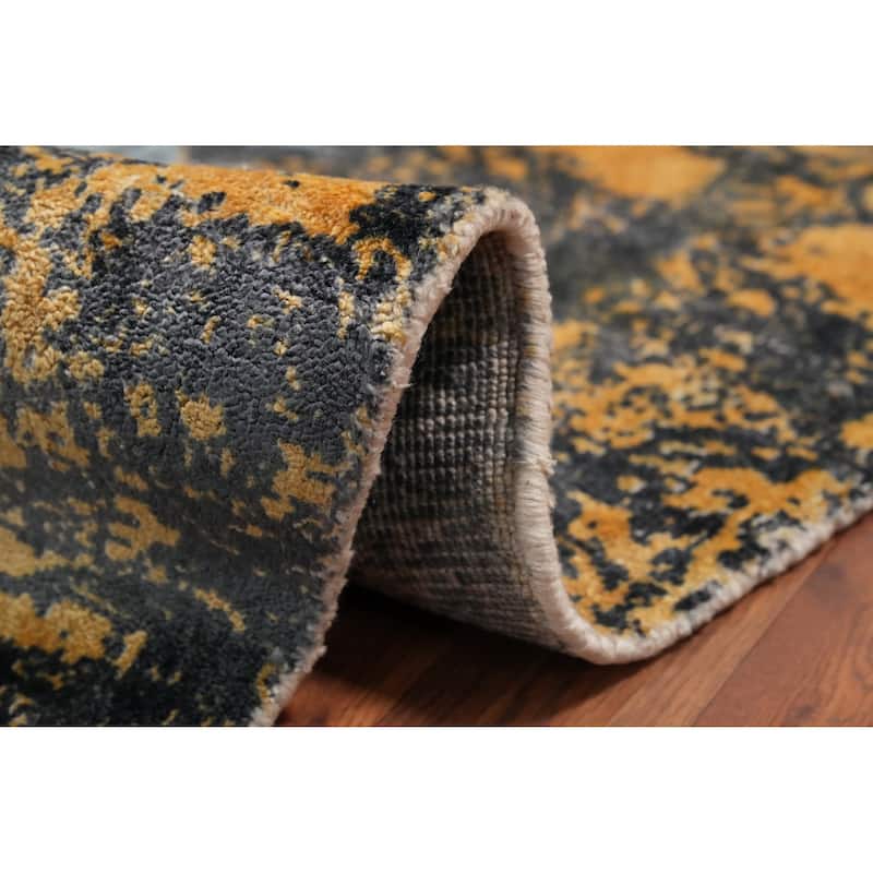 Hand Knotted Oriental Viscose Silk Carpet Modern Pictorial Multi-Colored Abstract Area Rug - 7' 8'' X 5' 7''