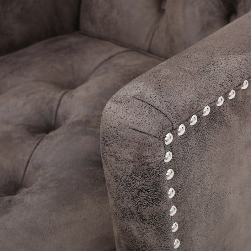 Grey+Brown 28" Button Tufted Club Chair
