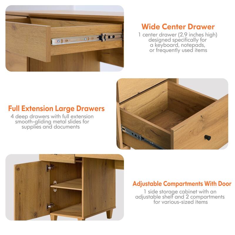 WAMPAT Home Office Furniture Set, 58" Executive Desk with Cabinet, 2-Column 71" Tall Bookcase with Doors and Adjustable Shelves