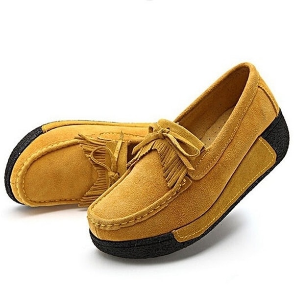 Fashion Women's Casual Fringed Heavy-Bottom Bow Leather Shoes. Opens flyout.