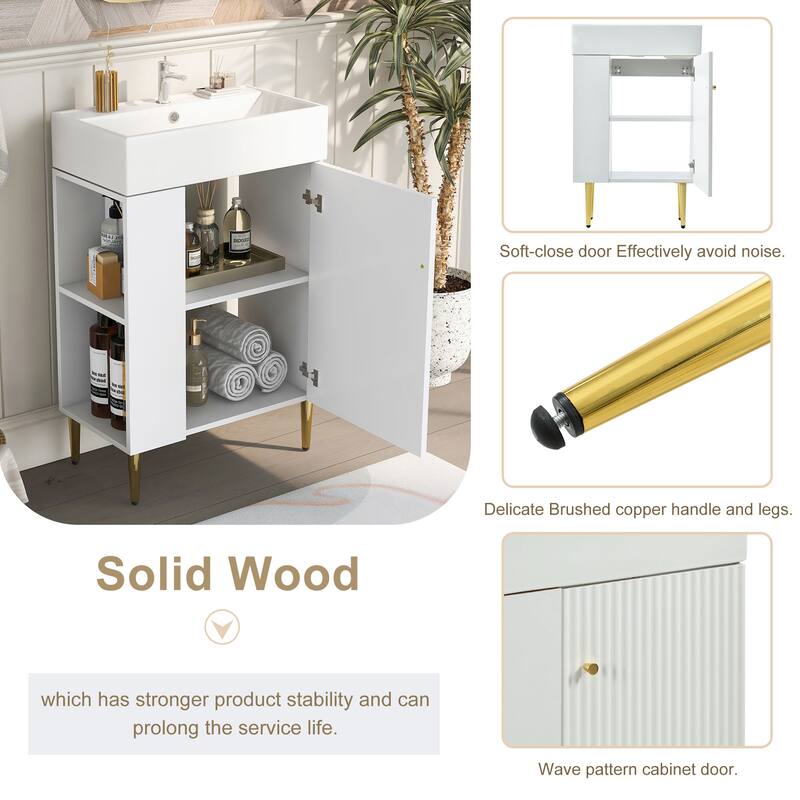 21.6" Bathroom Vanity With Combo Cabinet, Bathroom Storage Cabinet Featuring Single Ceramic Sink And Left Side Storage