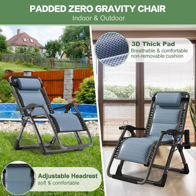 DoCred Zero Gravity Chair Lawn Lounger Chair with Pillow 2pcs