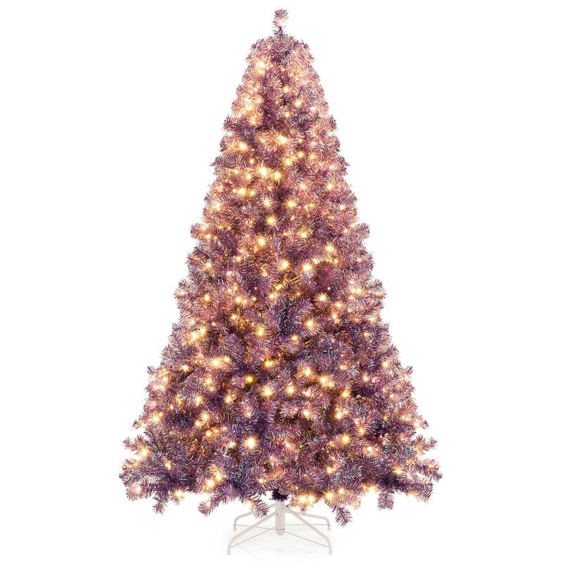 Gymax 7.5 FT Pre-Lit Tinsel Christmas Tree Artificial Xmas Tree w/