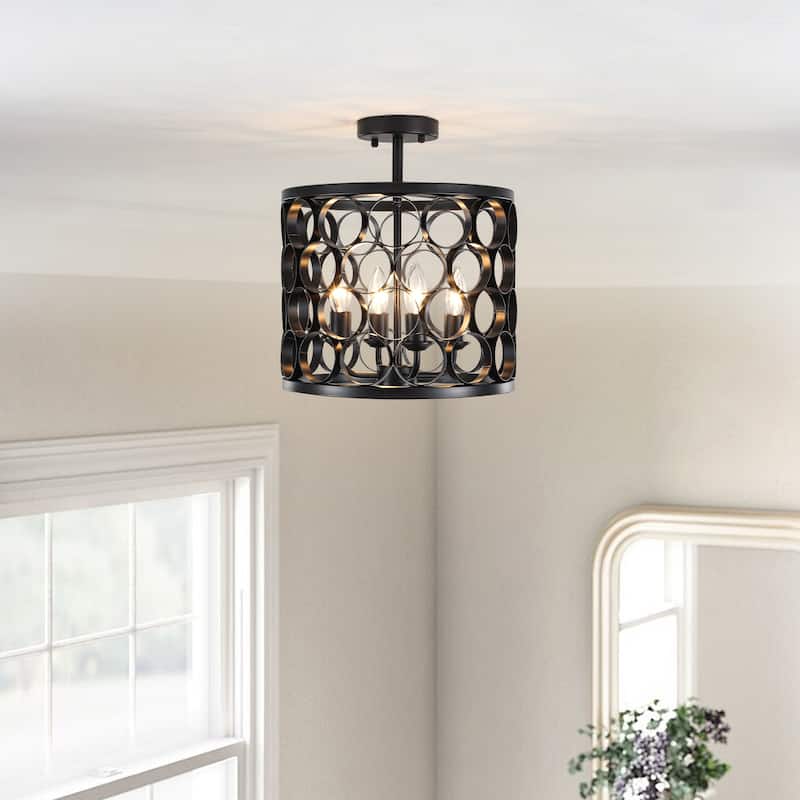 4 - Light Metal Ring - Shaped Semi - Flush Mount Ceiling Light