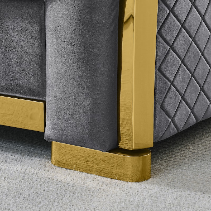 Velvet Chesterfield Sofa Set - 3-Seat Tufted Couch with Gold Stainless for Living Room